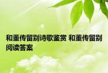 和董传留别诗歌鉴赏 和董传留别阅读答案 