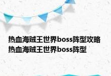 热血海贼王世界boss阵型攻略 热血海贼王世界boss阵型 